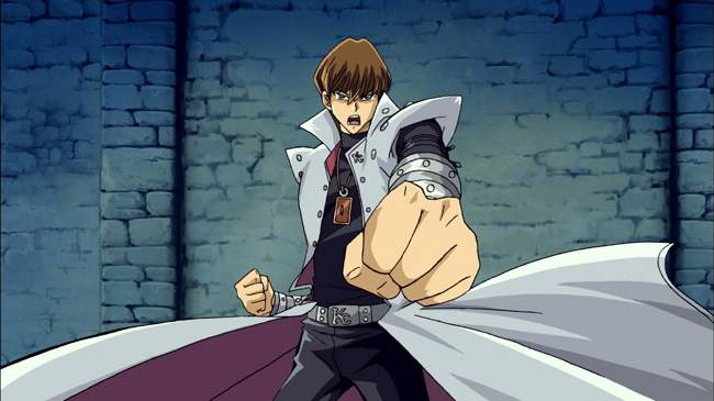 KAIBA in the yu gi oh picture.